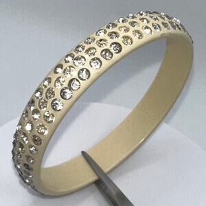 1940s vintage retro cream celluloid clear glass rhinestones bangle bracelet